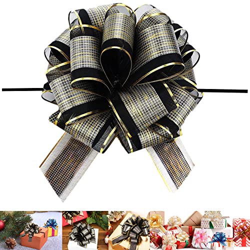 GUIFIER 10個パック ラージ 6インチ プルリボン ギフトラップ リボンとリボン、プルフラワーリボンリボン、ギフトラッピング、ウェディングバスケット、クリスマスデコレーション、パーティー、誕生日用プルボウリボン (ブラック)