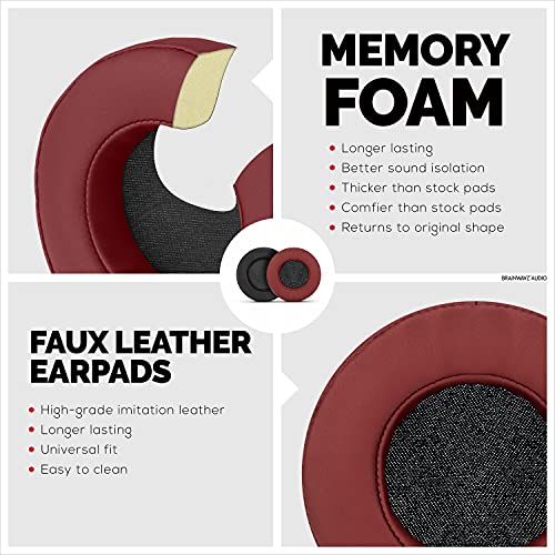 Image of Brainwavz Round Replacement Memory Foam Earpads - Suitable for Many Other Large Over The Ear Headphones - Sennheiser, AKG, HifiMan, ATH, Philips, Fostex, Sony (Dark Red)