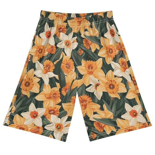 Flower Orange Short Pajama Pants Bottoms Soft Sleepwear with Pockets