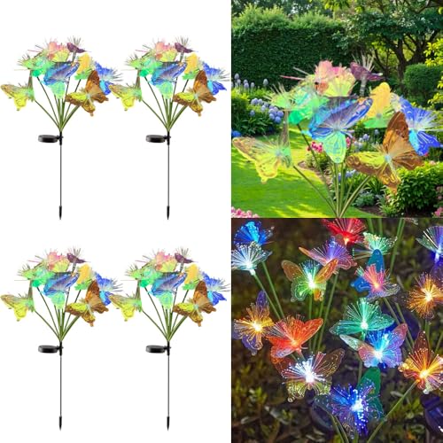 YZYOE 4 Pack 10LED extérieur sol solaire inséré lampes papillon de lumière chaude, imperméable cour atmosphère lumières décoratives, 2 modes de...