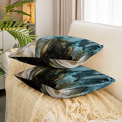 Modern Abstract Throw Pillow Covers 18"x18" Set of 2 Soft Messy Teal Black and Brown Pillow Cases Cushion Covers For Living Room Bedroom Abstract Art Decorative Throw Pillowcases for Sofa Chair - Image 3