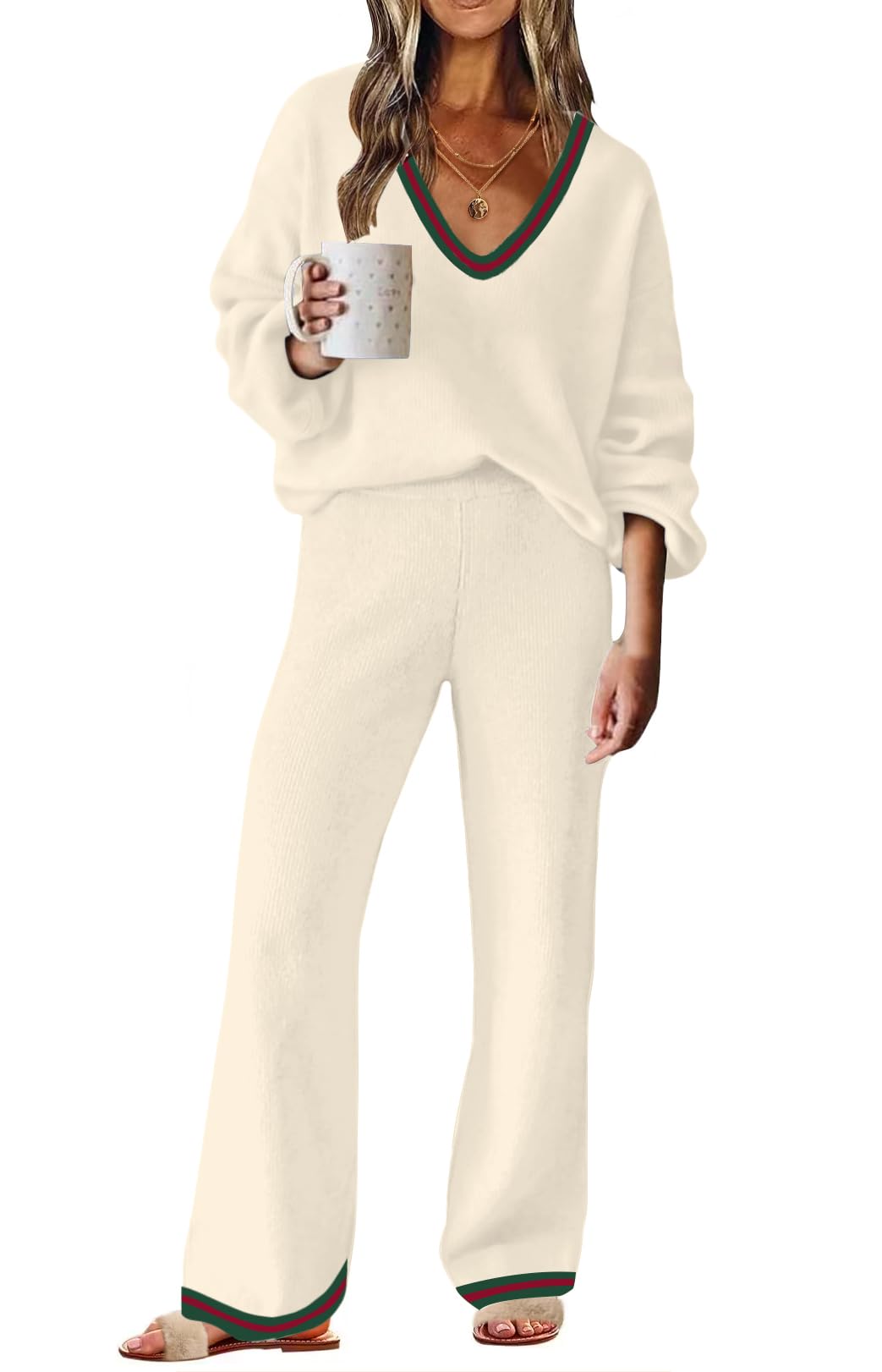 ETCYY NEW Womens 2 Piece Outfits Sweater Lounge Set Casual V Neck