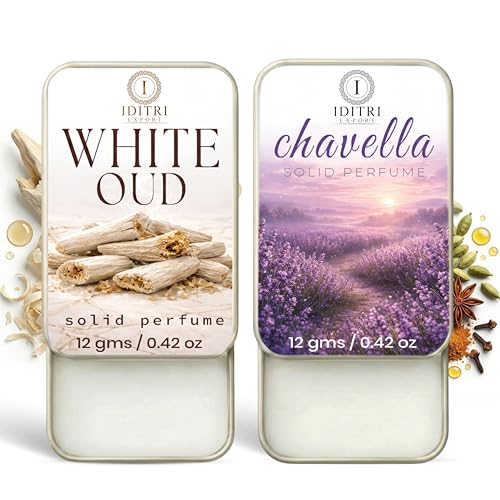 Image of Solid Perfume |White Oud&Chavella Alcohol Free Wax Perfume Balm, Long Lasting | Pocket Tin 12g, Pack Of 2| Non Greasy Smooth Glide, Travel Friendly Men And Women