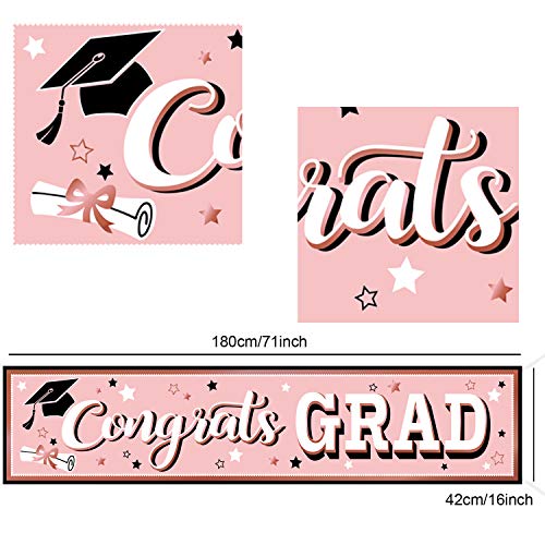 Image of Rose Gold Graduation Banner 2025 Congrats Grad Banner Graduation Party Decorations Fabric Grad Backdrop for 2025 High School or College Graduates Party Supplies