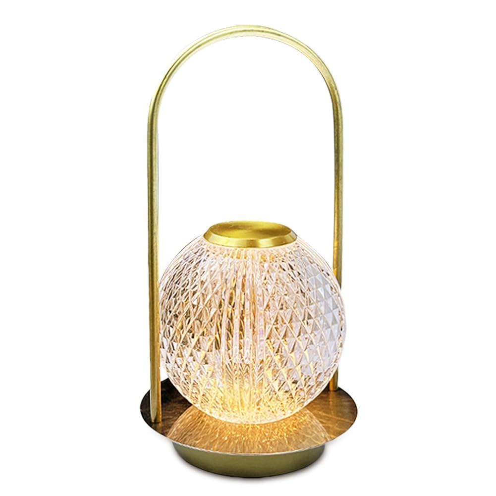 CTRLZS Cordless Crystal Table Lamp USB Rechargeable, LED Touch Control, 3 Light Color Options for Bars and Restaurants