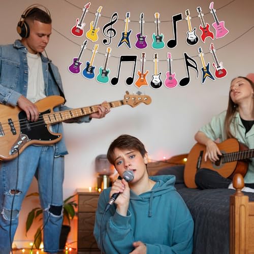 Image of Hooqict Guitar Birthday Party Banner Music Themed Party Decorations Banner Garland Sign for Rock and Roll Guitar Birthday Decorations Supplies