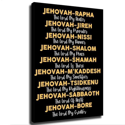 OJZBQVYHDMS Christian Canvas Wall Art Jehovah Names of God Poster Religious Scripture Print Black Gold Bible Verse Wall Decor for Living Room Bedroom Home Decoration (12x18inch Unframe)