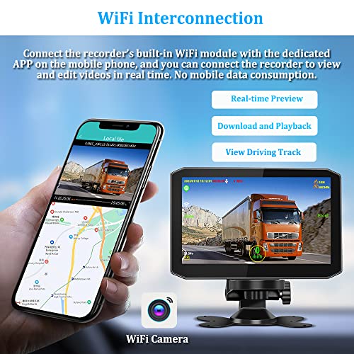Image of VSYSTO 3CH WiFi Truck Dash Camera, GPS 7 Inch Monitor HD 1080P Front Camera, Left & Right Infrared Night Vision Rearview Mirror Cameras, Backup Cam for RV Semi Trailer Van Tractor Car (7 Inch Screen)
