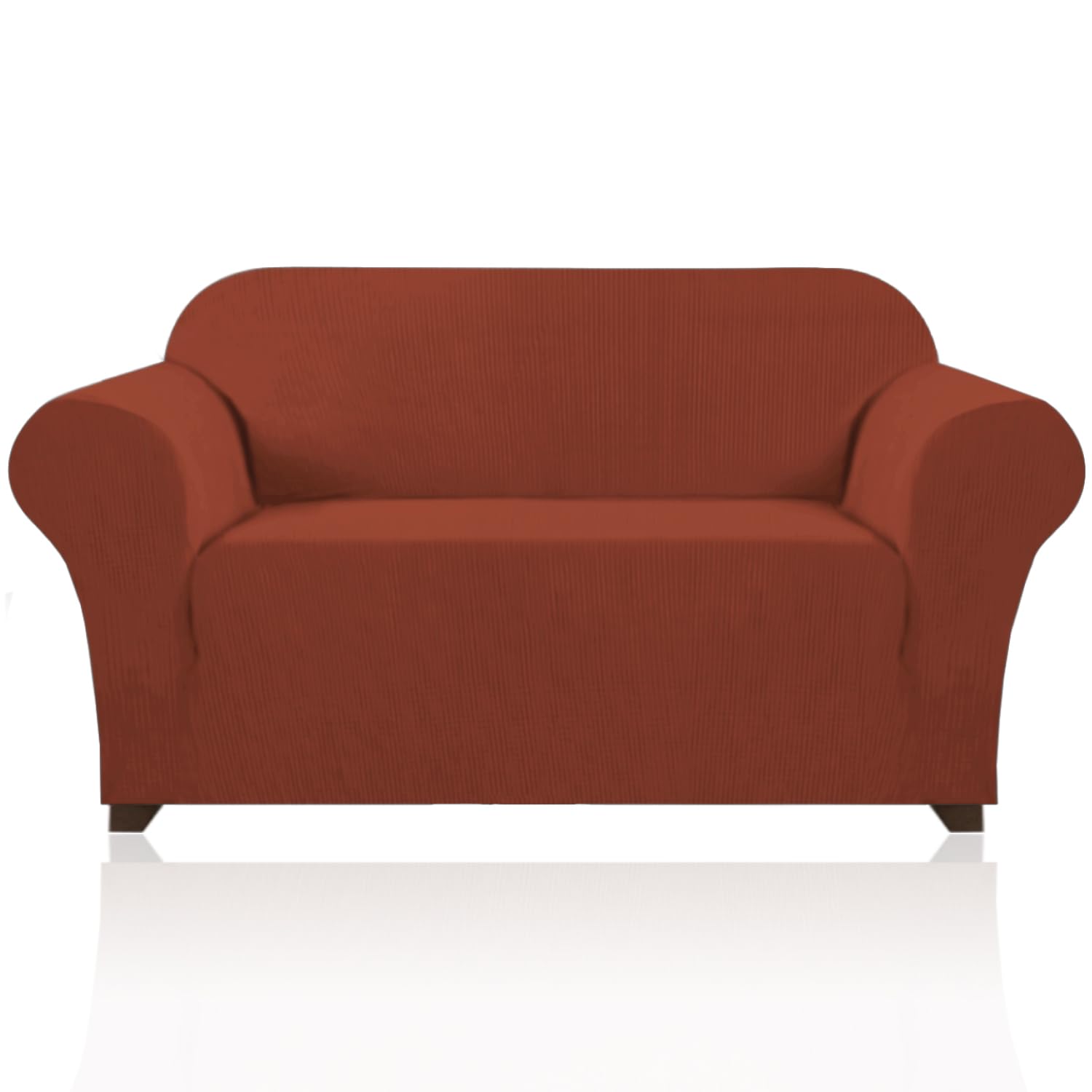 PrinceDeco Stretch Loveseat Sofa Cover Slipcover Couch Cover for 2 Cushion Sofa Washable Sofa Cover for Pets Friendly Furniture Protector Covers with Non Slip Bottom(Loveseat, Rust)