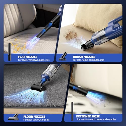 Image of MONOZEL Car Vacuum Cleaner High Power, 18000Pa 2 in 1 Vacuum Cleaner&Air Duster, 130W Brushless Motor Handheld Vacuum Cordless with 7800mAh Battery, LED Light, Multi-Nozzles for Car, Home, Office, Pet