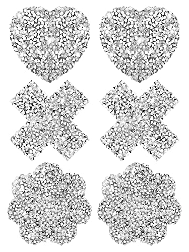 Hercicy 3 Pairs Rhinestone Pasties Sticky Bra Reusable Pasty Breast Covers Waterproof Boob Stickers for Women