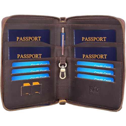 STAR VISTA Lorenzo Full Grain Leather Family Passport Wallet for 4, Large Travel Document Organizer for Exquisite Voyagers, Multi-Currency Compartments, RFID Blocking, AirTag Track, Dark Brown