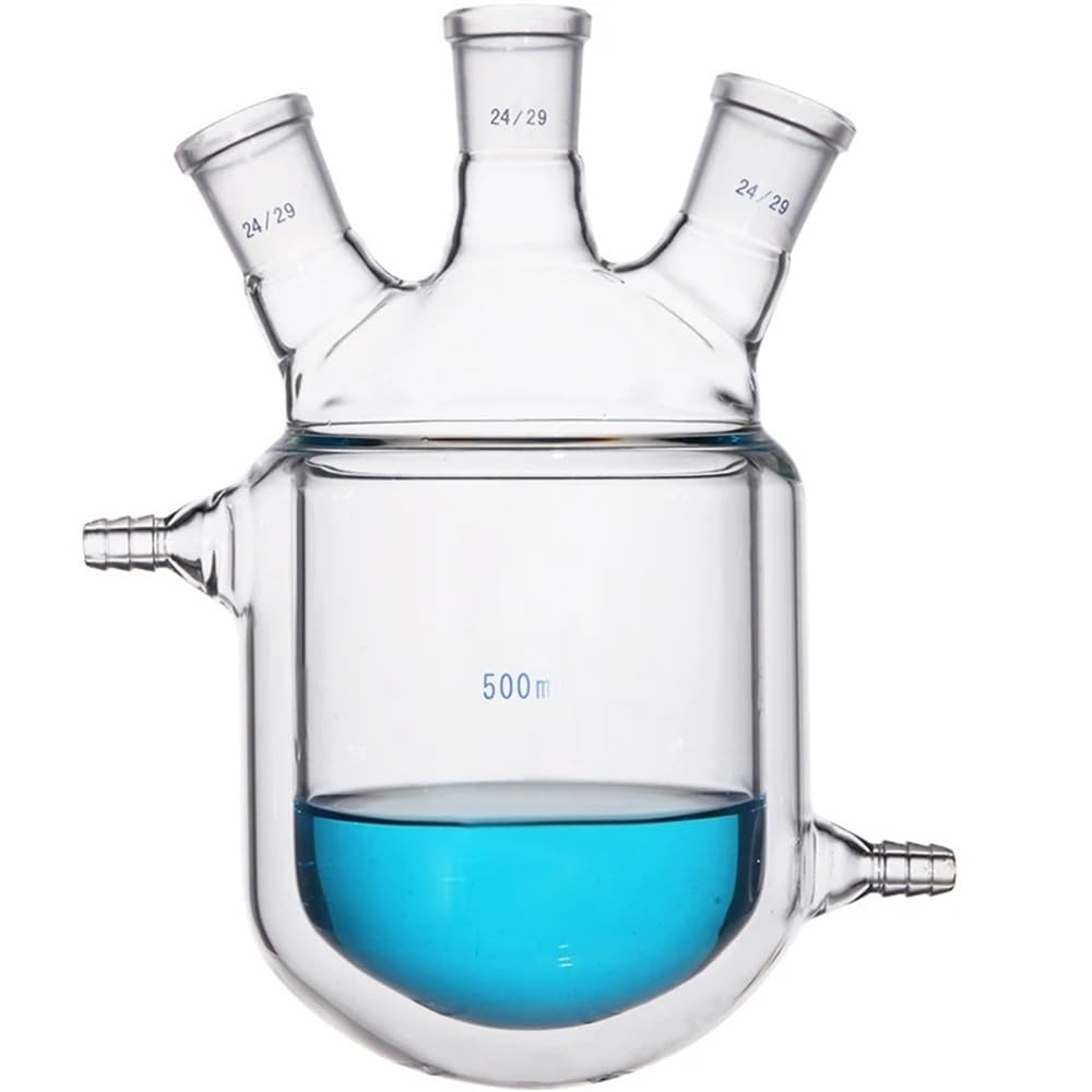 Equipos y suministros de laboratorio Frasco de reacción con camisa tres cuellos, matraz vidrio borosilicato pared gruesa, reactores, reactor laboratorio
