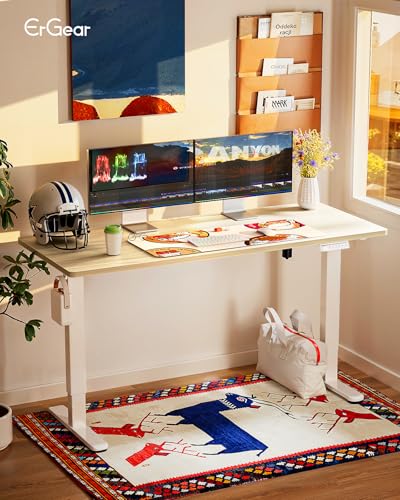 Image of ErGear Height Adjustable Electric Standing Desk, 63 x 28 Inches Sit Stand up Desk, Memory Computer Home Office Desk, Natural