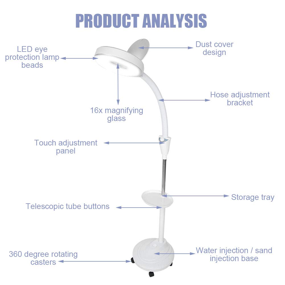 Lámpara de Pie con Lupa Lámpara con 8 Lupas Lámpara de Pie de Luz Fría LED Ajustable para Manualidades Costura Tatuaje
