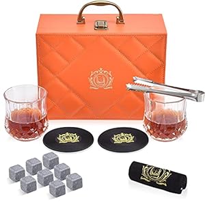 Menbyci Whiskey Steine Set Geschenk für Männer, Whisky Gläser Set, 2 Whisky Gläser mit 8 Whiskysteine, Whisky…