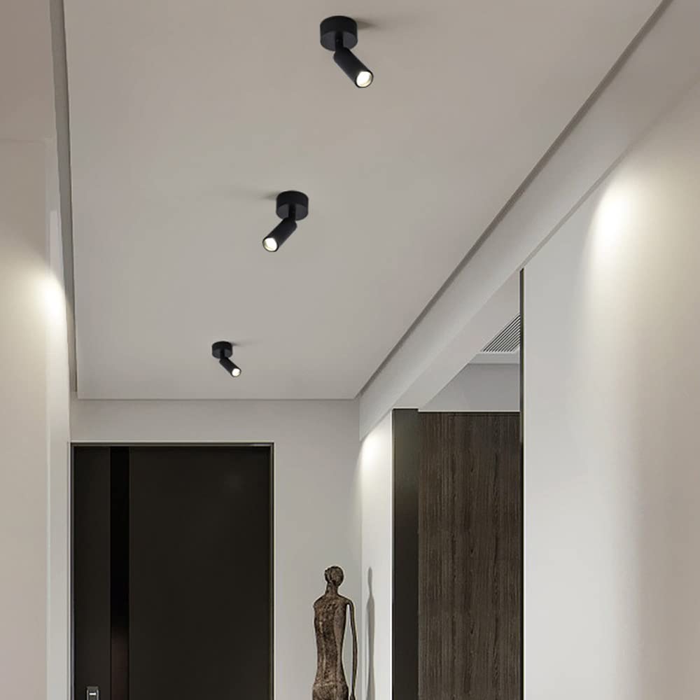 Faretto a LED da soffitto Regolabile, Montaggio a Superficie, Illuminazione Interna, faretti direzionali da 5W 6000K, lampade da Parete orientabili per Soggiorno, Galleria, co,Svart