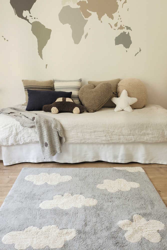 Lorena Canals Wolken waschbarer Teppich, Baumwolle, Grau, 120 x 160 x 30 cm