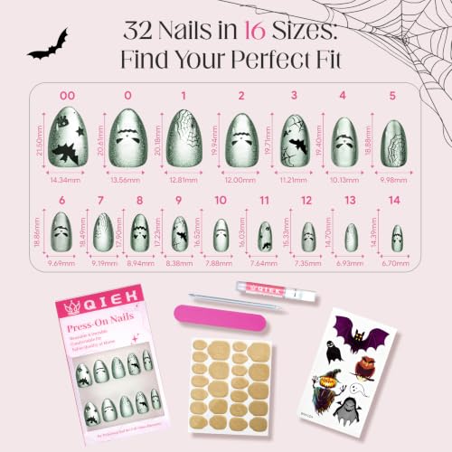 Halloween Cat Eye Press on Nails Short Almond, Spider Ghost, 32 Pcs - image 2