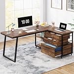Tribesigns L-Shaped Bureau d'ordinateur avec 3 Tiroirs, bureau d'accueil en coin réversible avec étagères, 53-Inch Industrielle PC Bureau d'étude rédaction table poste de travail pour les petits Space, Marron rustique