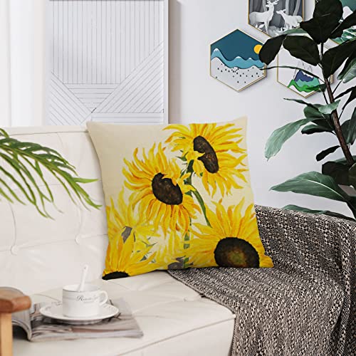 Yeeju Set Of 4 Sunflower Decorative Throw Pillow Covers Square Cotton Linen Summer Cushion Covers Floral Plant Outdoor Couch Sofa Home Pillow Cases 20X20 Inch #TOP6