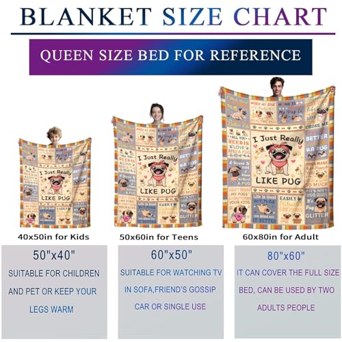 Jonecea ALIB-HLSA029 Pug Blanket Gifts For Pug Lovers Girls,Pug Stuff Cute Pug Dogs Animal Throw Blanket,Cute Pug Print Theme Gifts thumb #6