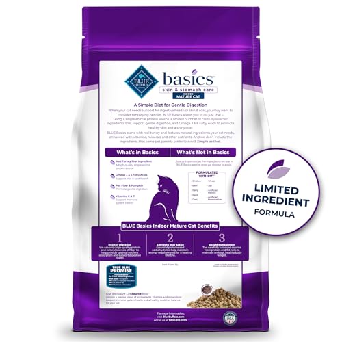 Blue Buffalo Basics Grain-Free Dry Cat Food, Skin & Stomach Care, Limited Ingredient Diet for Mature Indoor Cats, Turkey & Potato Recipe, 11-lb. Bag - Thumbnail 2