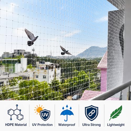 Image of Homestan Heavy Duty HDPE Pigeon Net with Installation Kit for Balcony, White Anti Bird Control Mesh for Window, Terrace, Grill, Duct and AC Outdoor Unit (10 x 20 Feet, White)