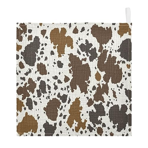 Image of YETTASBIN Cow Print Muslin Baby Hand Washcloths, Soft Cotton Bath Face Towel, 4 Layers Extra Absorbent Feeding Burp Cloth for Newborn Infant Sensitive Skin, 5 Pack