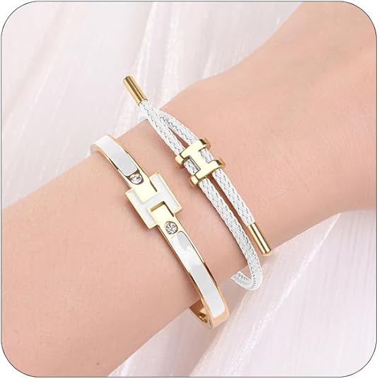 H Bangle & Rope Bracelet Set – 18K Gold