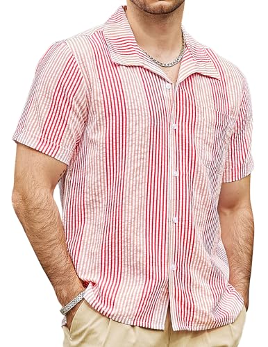 VATPAVE Mens Casual Striped Shirts Short Sleeve Button Down Summer Shirts Regular Fit Beach Shirts with Pocket4