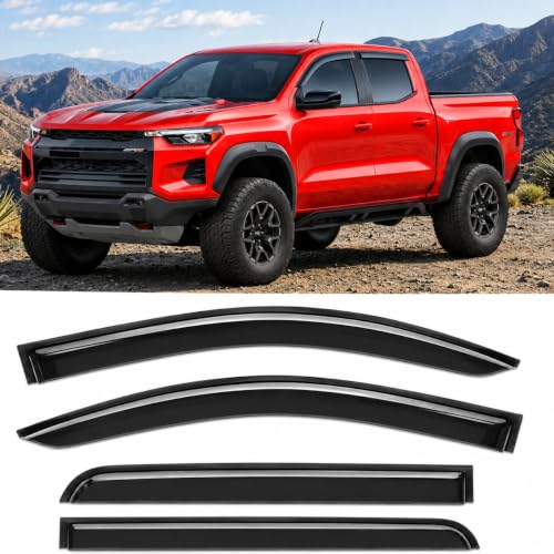 Image of 2023-2026 Tape-On Rain Guards for Chevrolet Chevy Colorado & for GMC Canyon Side Window Visor Deflectors Extra Thick Shade 2024 2025