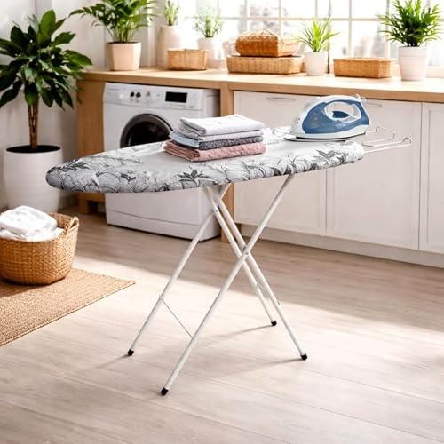 Image of JIALTO Vertical Ironing Board with 16 mm Metal Bracket, Adjustable Height Stand, Pure Cotton Cloth Cover, Foldable Iron Board for Home (Black and White, A0-1 - 111 L X 30 W CM)