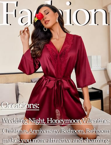 Image of Avidlove Women's Kimono Robe Short Satin Pure Short Silky Robes
