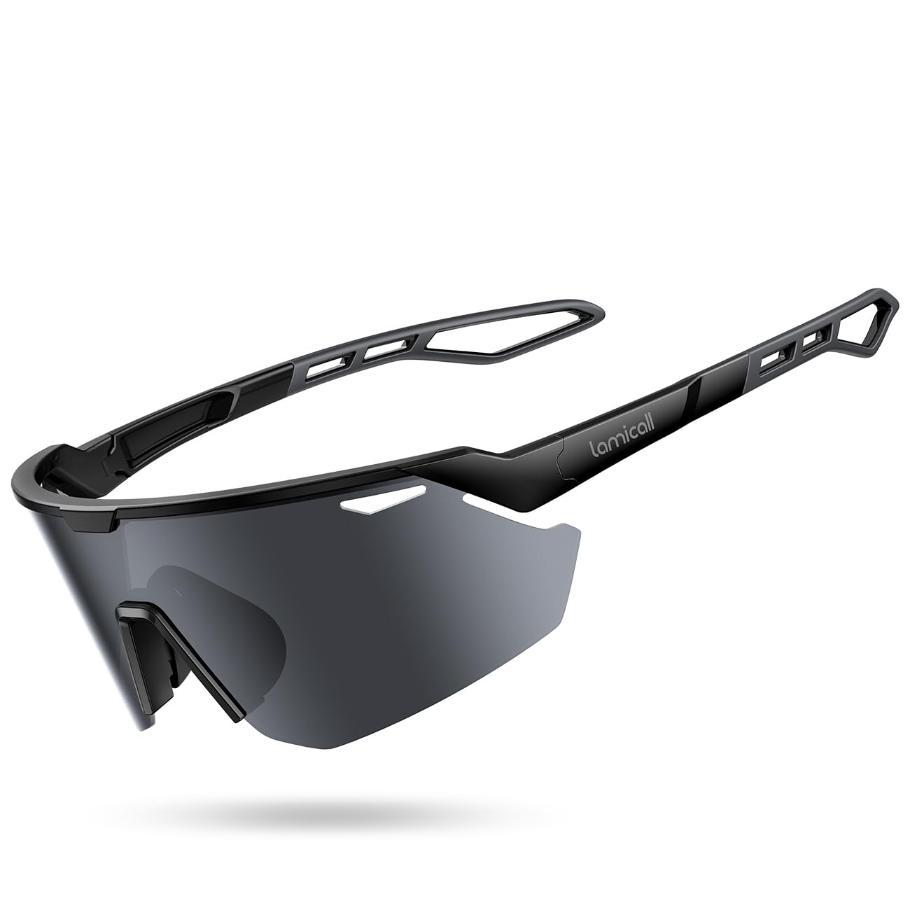 Lamicall 24g Polarized Sports Sunglasses for Men Women - [24g Ultralight] [Adjustable Nose Pad] UV400 Protection Sun Glasses for Running Cycling Baseball Fishing Black-Gray