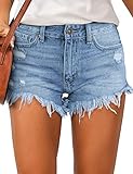 luvamia Women's High Waisted Shorts Frayed Raw Hem Ripped Denim Jean Shorts Light Blue, Size S