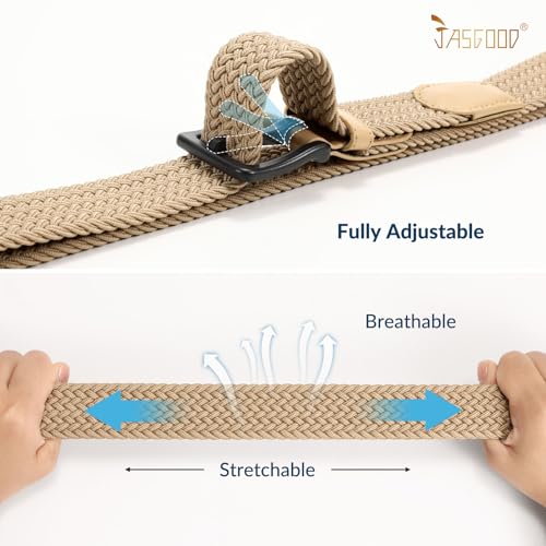 Image of JASGOOD Elastic Braided Belt Men Stretch Golf Woven Casual Jeans Pants Canvas Fabric Tsa Approved Metal Free Belt