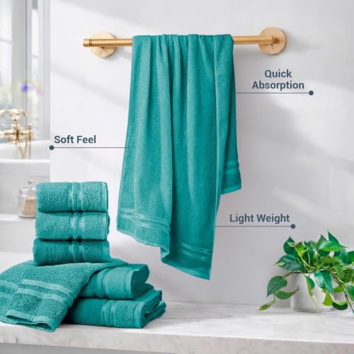 Image of 100% Cotton Terry Ultrasoft and Quick Absorbent 380 GSM Solid 6 pcs. Quick Dry Bath Towel Set for Bathroom or Gifting Towel Set (Sea Green)