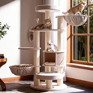Árbol para gatos extragrande para Maine Coon, torre de árbol para gatos de interior de 65 pulgadas de alto para gatos de interior, grande y adultos, 20 libras, XXL resistente casa para gatos de lujo