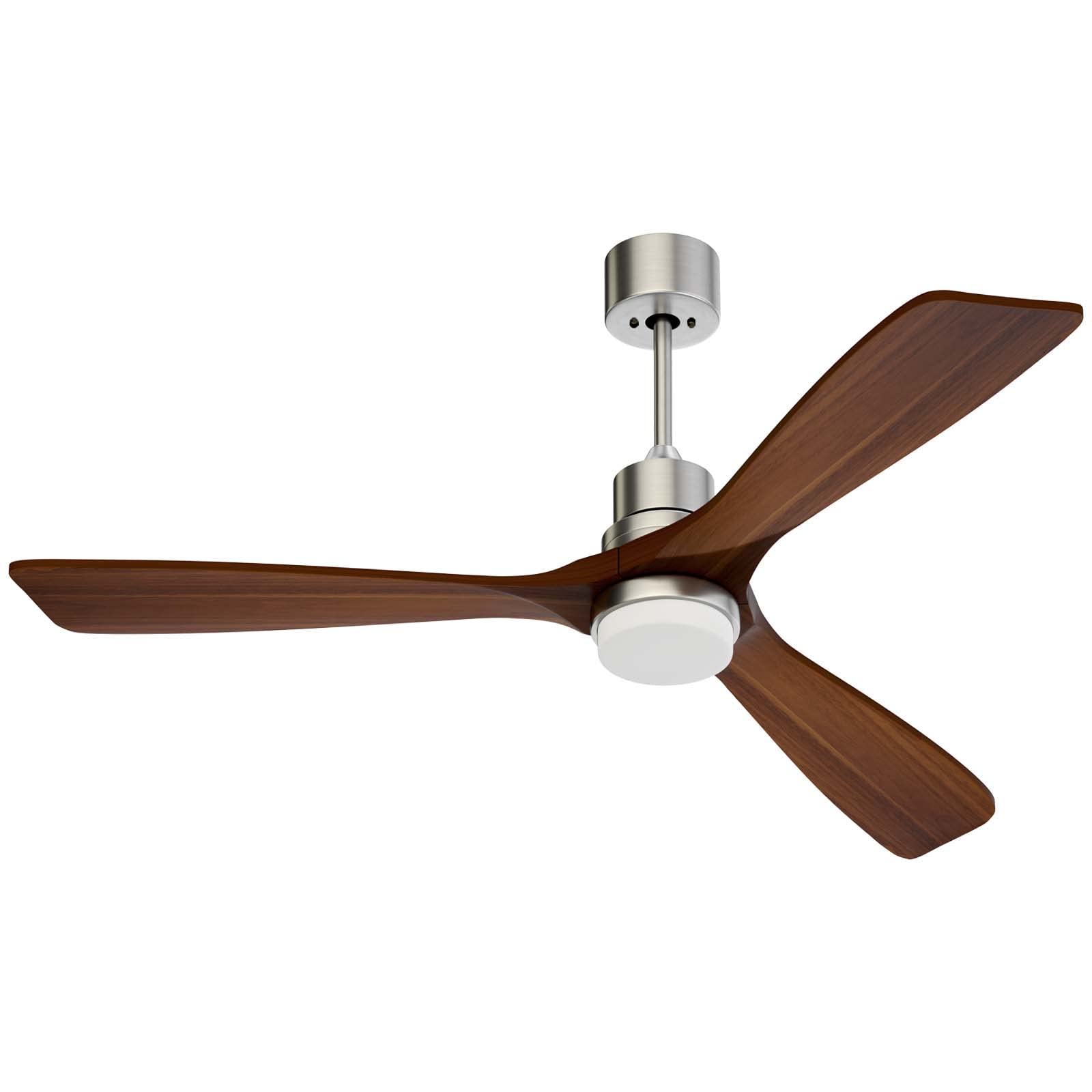 ghicc 52'' Ceiling Fan with Light Remote Control Modern 3 Wood Blade Ceiling Fan with Light Noiseless DC Motor and Brushed Nickel