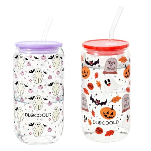 DLOCCOLD Glass Tumbler with Straw and Lid, 20oz Ice Coffee Glass Cup，Drinking Glasses for Water, Coffee, Smoothie with 1 Cleaning Brushes(2 Pack)