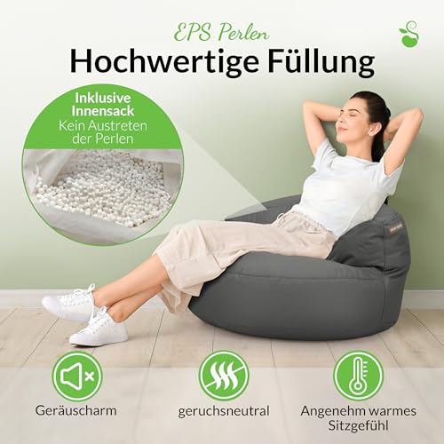Green Bean Sitzsack Sofa mit Füllmaterial - Lounge im Sitzsack-Design 90x50cm mit ergonomischer Rückenlehne & waschbarem Bezug - Indoor und Outdoor geeignet in Anthrazit
