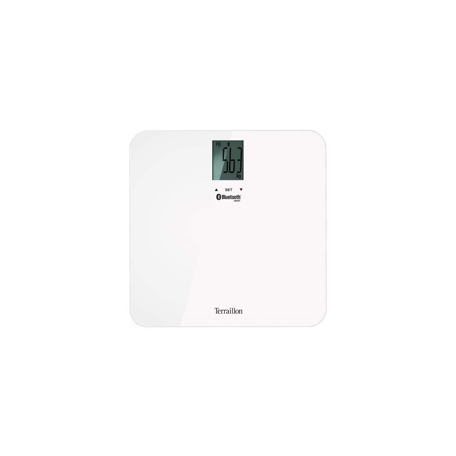 Terraillon Pèse Personne Connecté, Pour Smartphone/Tablette, Indice de Masse Corporelle, 8 Mémoires Utilisateurs, Bluetooth Smart, 160kg, Web Coach Form, Blanc