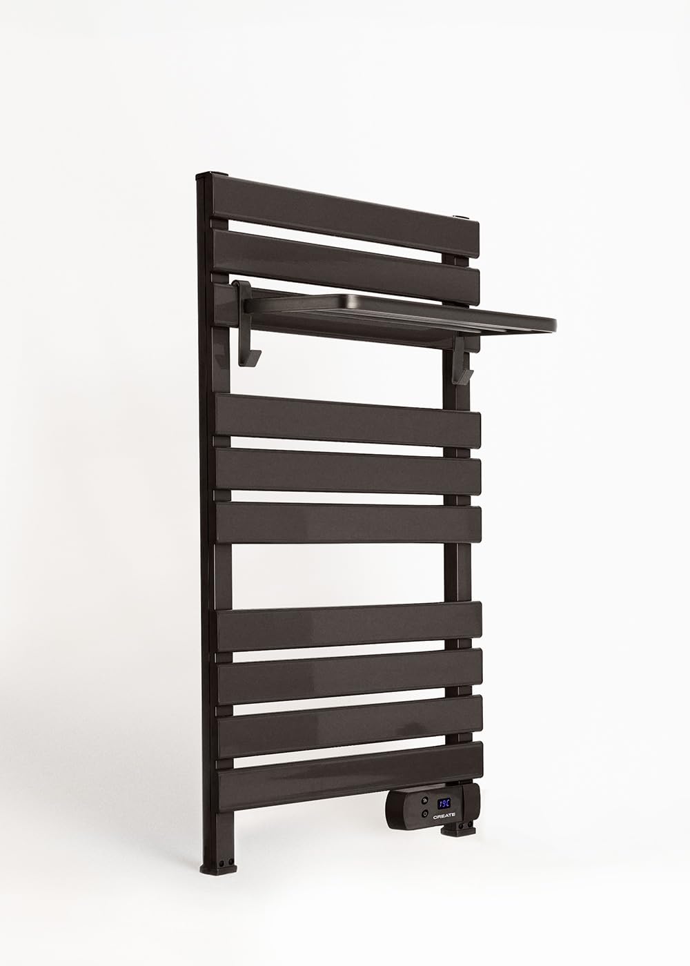 CREATE / Warm Towel 500W / Scaldasalviette Nero con ripiano / 96,9x5x55 cm/per Pavimento o Parete, Timer, Schermo LCD, Basso consumo, termostato.