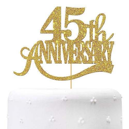 Gold Glitter 45th Anniversary Cake Topper - for Happy 45 Wedding Anniversary / 45th Birthday Party/Cheers to 45 Years Party Decorations