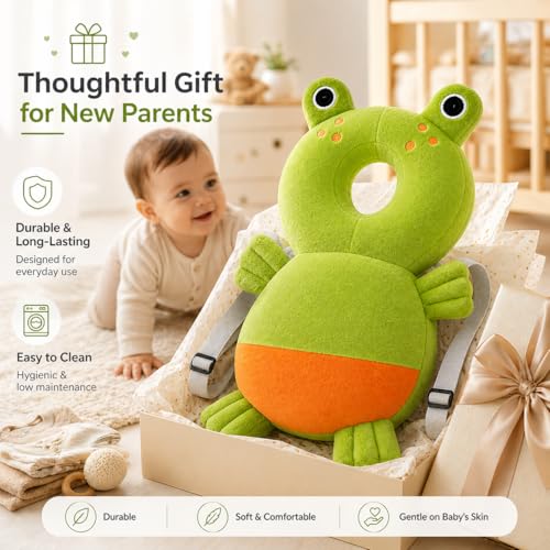 Image of GLUN Baby Head Protector Backpack, Pack of 1 Cute Frog Soft Cushioning, Adjustable Shoulder Belt, Head Protection Back for 6-18 Month Toddler Kids