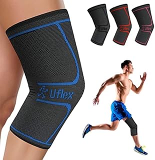 UFlex Athletics Knee Compression Sleeve Support for Women and Men - Knee Brace for Pain Relief, Fitness, Weightlifting, Hiking, Sports - Blue, Medium