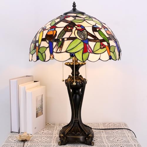 Image of 16Inch Tiffany Lamp Shade Replacement Only (Double Birds Amber) | Stained Glass Lampshade Fit For Table Lamps FLoor Lamp Ceiling Fixture Pendant Hanging Light Home Office Decoration