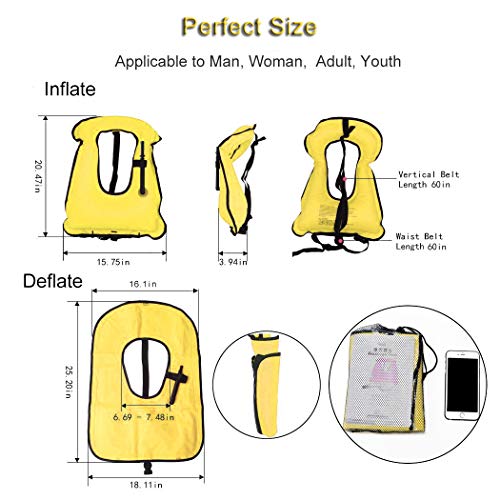 Rrtizan Snorkel Vest, Adults Portable Inflatable Swim Vest Buoyancy Aid Swim Jackets For Men & Women(Yellow) #TOP4