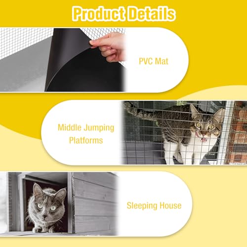Image of 62.8'' Cat Catio Enclosure, Multi-Level Cat Cage with Jumping Platforms, Sisal Scratching Post & Weatherproof Roof Cover, Solid Fir Wood Cat House for Indoor Outdoor Use, Grey (Fits 2-3 Cats)